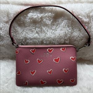 Coach Pink Heart-Patterned Shoulder Bag
